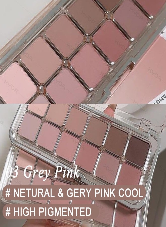 KYDA 12 Colors Grey Pink Eyeshadow Palette with Brush, High Pigment Matte Shimmer Pink Brown Eye Shadow, Netural Brown Eyes Palette for Women, Soft Blendable Powder Eyeshadow, Korean Eyes Makeup - Image 2